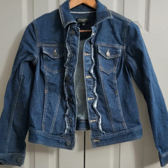 Talbots Dark Blue Jean Jacket with Ruffle Trim - Picture 1 of 4